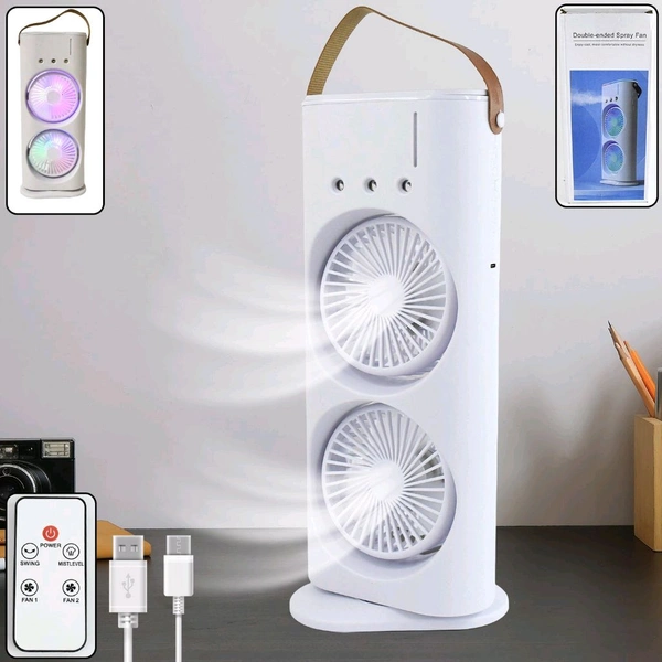 Double Ended Spray Fan, Three-Hole Spray Charging Fan, High-Wind Cooling Electric Fan Desktop Double-Head Powerful Air Cooler 3 Wind Speeds for Indoor Outdoor Office Bedroom (1 Pc / With Remote)