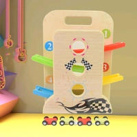 Car Slide with 4 Cars Play Set, Click Clack Track, Car Toys for Toddlers, Racing Car Toys for Kids, Boys, Girls Wooden Ramp Racer Race Track Vehicle Play sets For Kids With 4 Mini Racers Great Gift for Boys and Girls (with Handle)