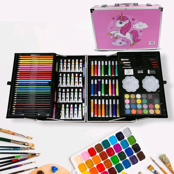 Professional Art Set-Drawing Painting Sketching Coloring Kids Set All in 1 Art Case Perfect for Kids with Unicorn Design Case, Shading Crayons Oil Pastels Color Set Watercolor Cakes Paint Brush Sharpener Eraser 