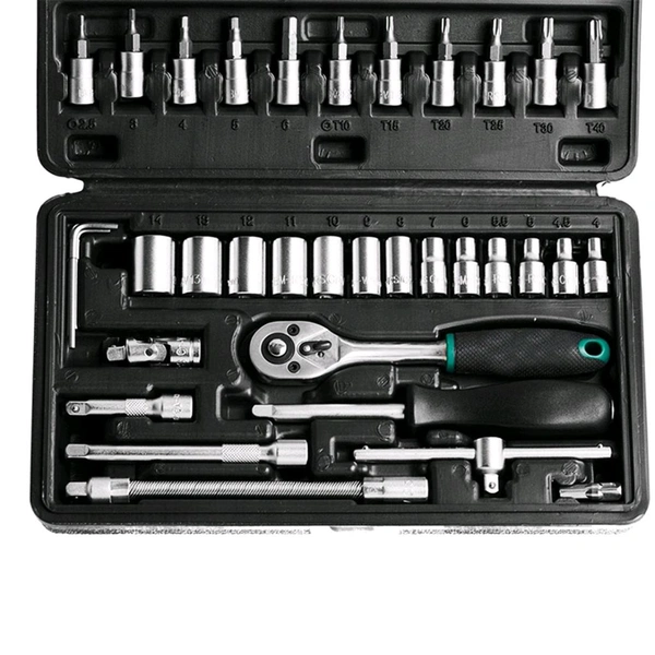 Combination Tool Kit - Metal 1/4 Socket Set (Black, 46pcs)