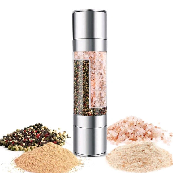 2-in-1 Stainless Steel Salt and Pepper Grinder – Adjustable Coarseness Dual-Chamber Manual Spice Mill for Kitchen, Table & Dining Use