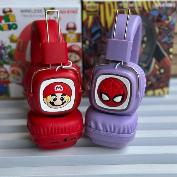 Cute RGB Cartoon Wireless Headphones – AH-816 Series. Wireless High Fidelity Sound Quality, Volume Control Ear Hanging Earphones - Spiderman