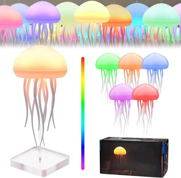 Jellyfish Ambient Lamp with Moving Tentacles | Touch Control | Type-C Rechargeable | Hanging or Tabletop Use