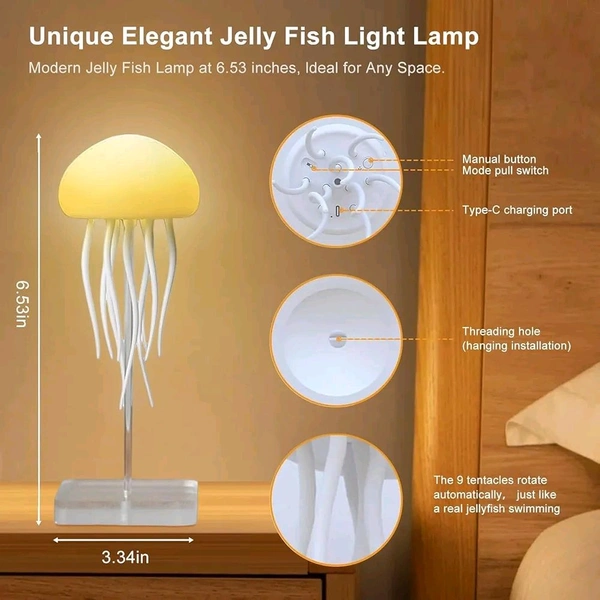 Jellyfish Ambient Lamp with Moving Tentacles | Touch Control | Type-C Rechargeable | Hanging or Tabletop Use