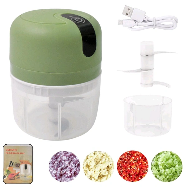 Wireless USB Rechargeable Mini Electric Garlic Machine / Chopper, Food Processor For Garlic, Ginger, Onion, Vegetable, Meat, Nuts Stainless Steel 3 Blades (250 Ml) 
