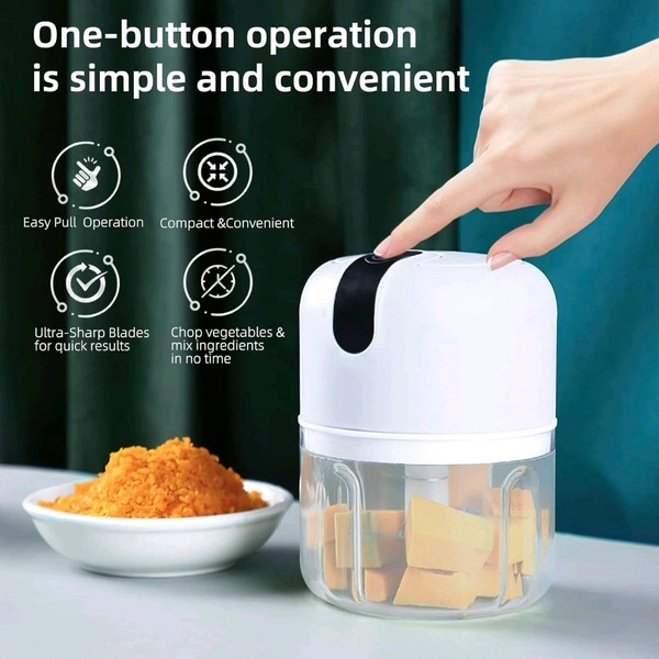 Wireless USB Rechargeable Mini Electric Garlic Machine / Chopper, Food Processor For Garlic, Ginger, Onion, Vegetable, Meat, Nuts Stainless Steel 3 Blades (250 Ml) 
