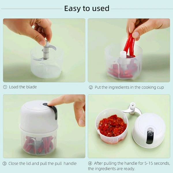 Wireless USB Rechargeable Mini Electric Garlic Machine / Chopper, Food Processor For Garlic, Ginger, Onion, Vegetable, Meat, Nuts Stainless Steel 3 Blades (250 Ml) 
