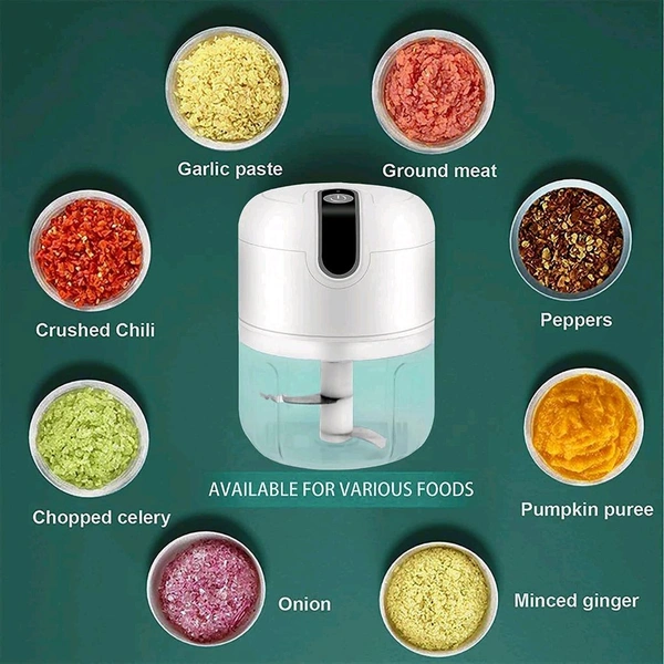 Wireless USB Rechargeable Mini Electric Garlic Machine / Chopper, Food Processor For Garlic, Ginger, Onion, Vegetable, Meat, Nuts Stainless Steel 3 Blades (250 Ml) 
