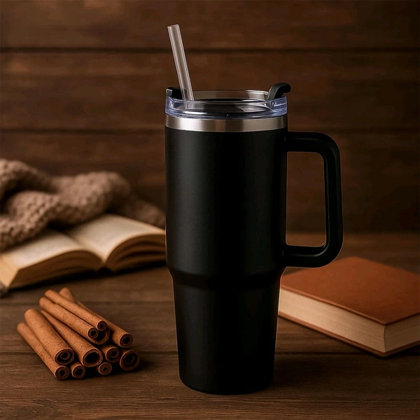Premium 1200 ML Stainless Steel Vacuum Insulated Travel Mug with Straw and Handle – Double Wall Thermos Tumbler for Hot and Cold Beverages, Office, Gym, and Outdoor Use