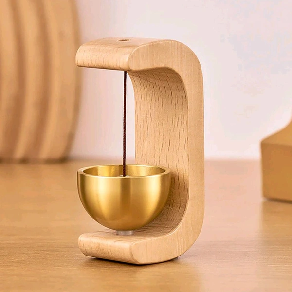 Premium Desktop Japanese-Style Zen Bell for Meditation and Mindfulness – Wooden Stand with Brass Chime Ball