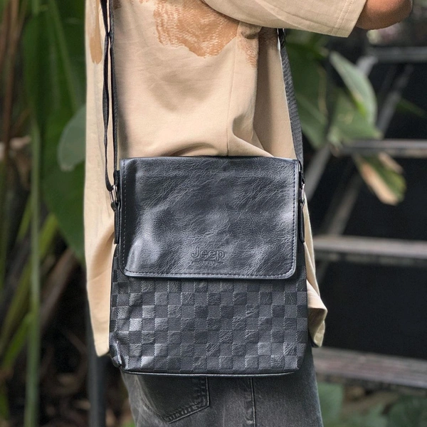 Jeep Crossbody Sling Bag - PU Leather Shoulder Bag with Adjustable Strap, Flap Cover, and Textured Design - MODEL5