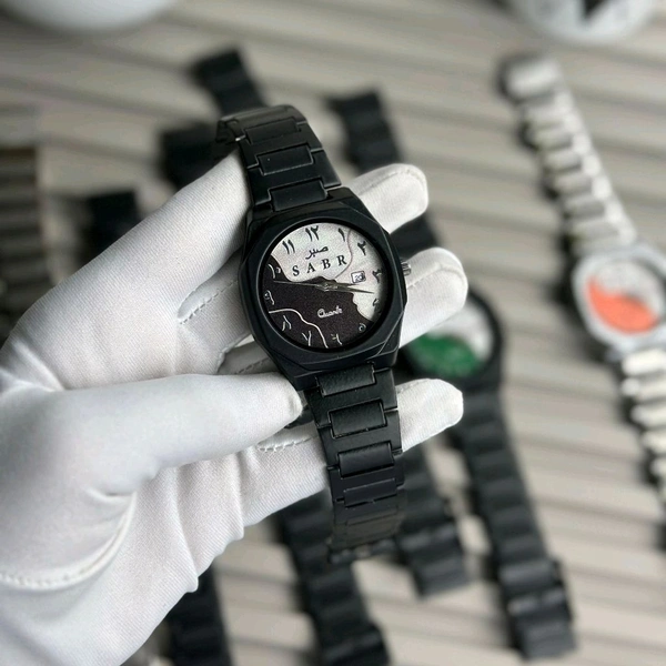 Luxury Quartz Men's Watch – Sabr Edition | 41MM Dial | Date Display | Arabic Numerals | Stainless Steel Strap - Black