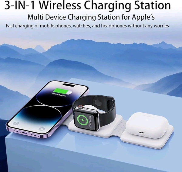 3 in 1 Wireless Charger for Smartphone, Magnetic Foldable 3 in 1 Charging Station