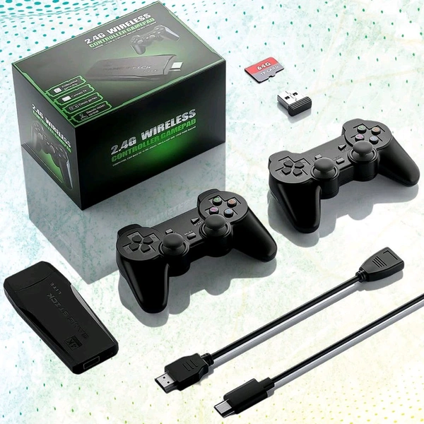 Wireless Controller Gamepad Gaming Console with 10,000+ Games, HD Game Sticks Output, and 2.4GHz Wireless Controller Video Games with 64gb Memory Card for TV Plug and Play, Dual Player