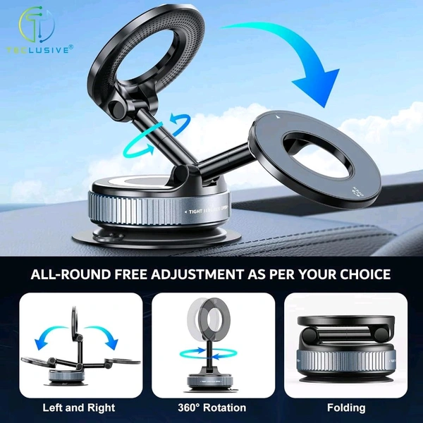 K007 Magnetic Phone Holder for Car Dashboard – Vacuum Suction Base, 360° Adjustable, One-Hand Operation, Strong Magnet Mount for All Smartphones