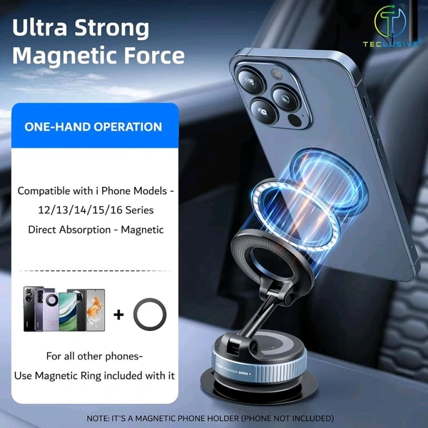 K007 Magnetic Phone Holder for Car Dashboard – Vacuum Suction Base, 360° Adjustable, One-Hand Operation, Strong Magnet Mount for All Smartphones