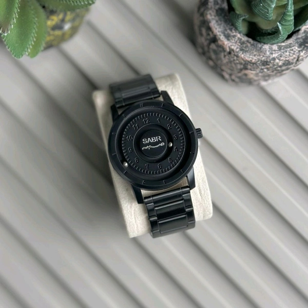 SABR Magnetic Ball Watch for Men – Unique Rotating Dial, Luxury Black Steel Strap, Minimal Arabic Numerals, Fashion Business Casual Timepiece