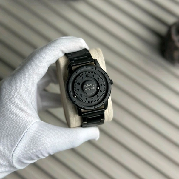 SABR Magnetic Ball Watch for Men – Unique Rotating Dial, Luxury Black Steel Strap, Minimal Arabic Numerals, Fashion Business Casual Timepiece