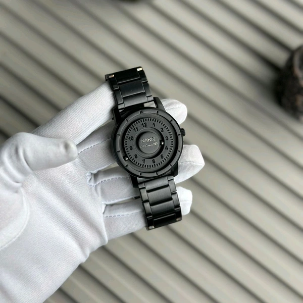 SABR Magnetic Ball Watch for Men – Unique Rotating Dial, Luxury Black Steel Strap, Minimal Arabic Numerals, Fashion Business Casual Timepiece