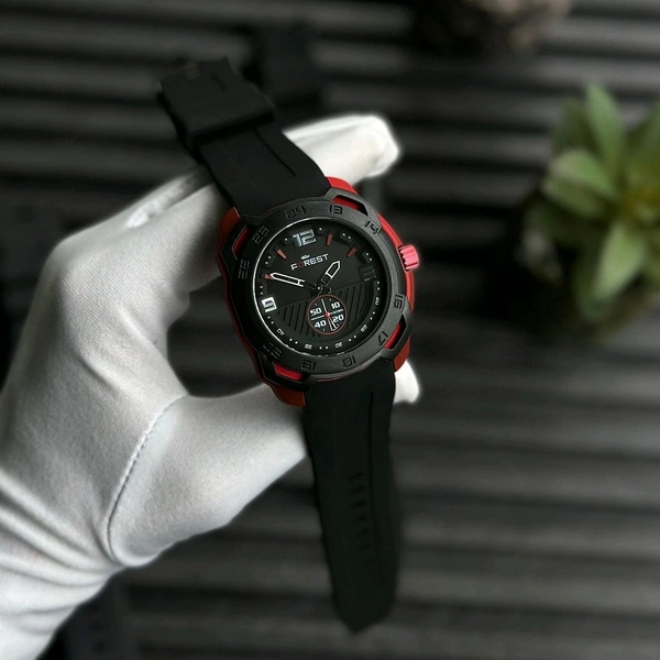 Forest Men’s Classic Analog Watch – Elegant Dial, Date Display – Formal & Casual Wear - Red