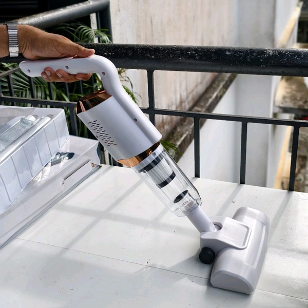 Cordless Handheld Vacuum Cleaner 2-in-1 Stick & Mini Design – Strong Suction for Home & Car Cleaning with Multiple Nozzles, USB Rechargeable, Lightweight & Portable (White)