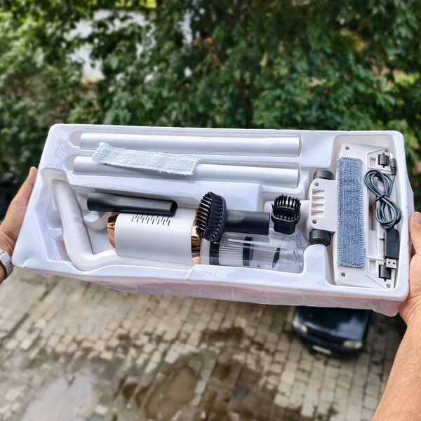 Cordless Handheld Vacuum Cleaner 2-in-1 Stick & Mini Design – Strong Suction for Home & Car Cleaning with Multiple Nozzles, USB Rechargeable, Lightweight & Portable (White)