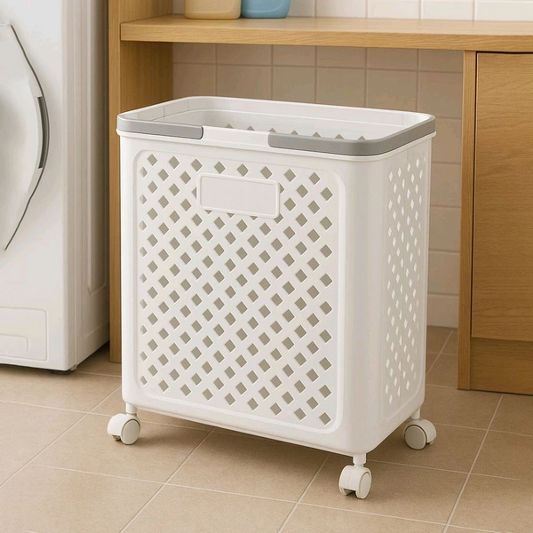 Large Foldable Laundry Basket with Wheels and Ventilation Holes | Portable Plastic Clothes Storage Hamper for Bedroom, Bathroom & Laundry Room | Rolling Utility Laundry Bin with Lidless Design