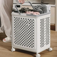Large Foldable Laundry Basket with Wheels and Ventilation Holes | Portable Plastic Clothes Storage Hamper for Bedroom, Bathroom & Laundry Room | Rolling Utility Laundry Bin with Lidless Design