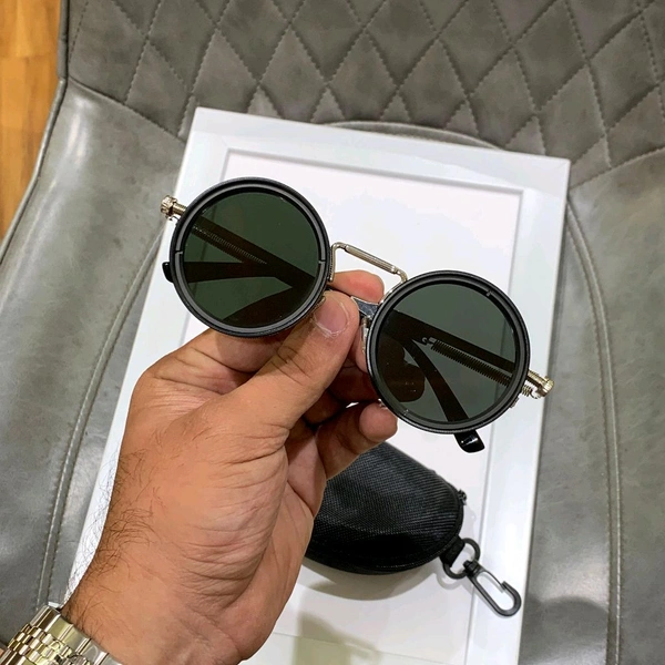 Retro Flip-Up Steampunk Round Sunglasses | Vintage Polarized Goggles with Dual Lens & Spring Arms | UV400 Sun Protection | With Travel Case