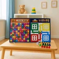 3-in-1 Wooden Board Game Set – Ludo, Snakes & Ladders, and Desktop Football with Playing Pieces & Dice – Foldable Wooden Box Game for Kids & Family Fun – Indoor Tabletop Board Game Kit
