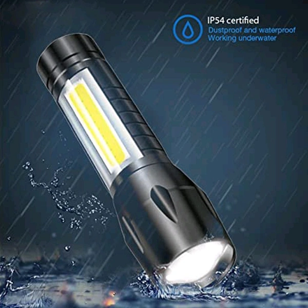 Rechargeable COB LED Flashlight with Side Light & Waterproof Design