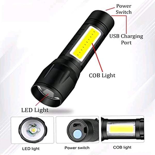 Rechargeable COB LED Flashlight with Side Light & Waterproof Design