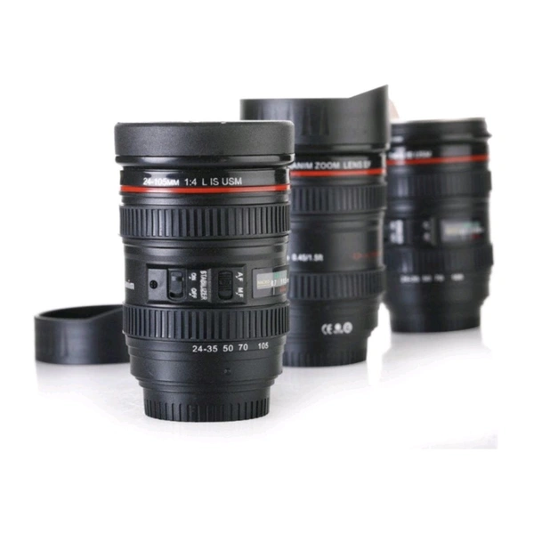 Camera Lens Plastic Coffee Mug with Lid camera cup, 350ml