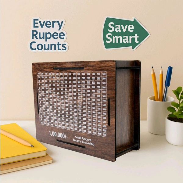 Wooden Money/Piggy Bank, Money Box, Coin Box with Carved Design for Kids/Children, Savings Challenge Box, Cash Vault Wooden Savings Box