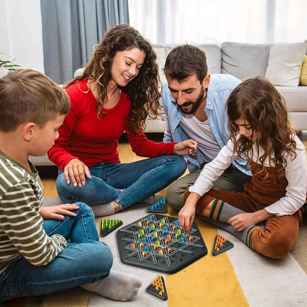 Strategic Triangle Color Matching Puzzle Board Game for Kids & Family – Interactive STEM Logic Toy with Hexagon Base and Colored Pegs – Brain Development & Coordination Game for 2–4 Players