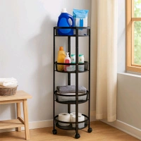 4-Layer Round Metal Mesh Storage Organizer Rack with Wheels – Rolling Utility Cart for Kitchen, Bathroom, Bedroom & Office – Brown Box Packing