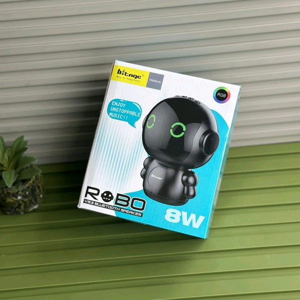 Hitage Robo 8W Bluetooth Speaker with RGB Lights, TWS, FM & USB Support - Black