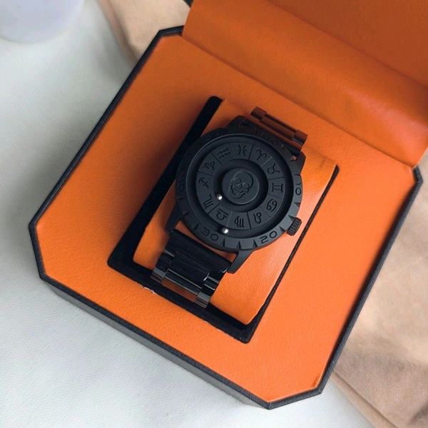 New Magnetic Ball Watch for Men β Unique Rotating Dial, Luxury Black Steel Strap, Minimal Arabic Numerals, Fashion Business Casual Timepiece - Zodiac Skull