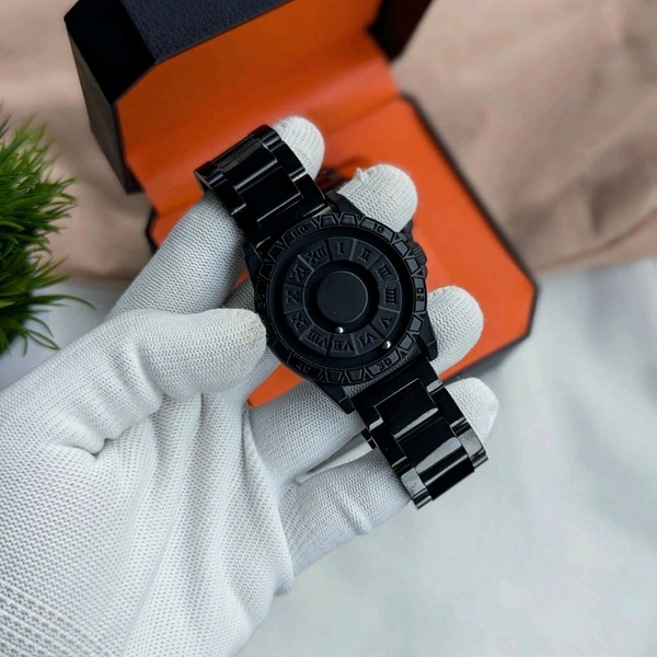 New Magnetic Ball Watch for Men β Unique Rotating Dial, Luxury Black Steel Strap, Minimal Arabic Numerals, Fashion Business Casual Timepiece - Roman Spiral