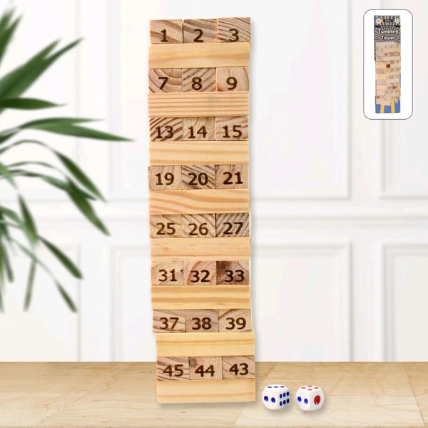 Large Tumbling Timber Toy for Adults Tumble Tower Blocks Wood Stacking Game for Boys Girls Kids Family, Life Size Yard Tower Game, Wooden Tumbling Stacking Tower Game, Zenga tower (48 Pcs Blocks 2 Dices)