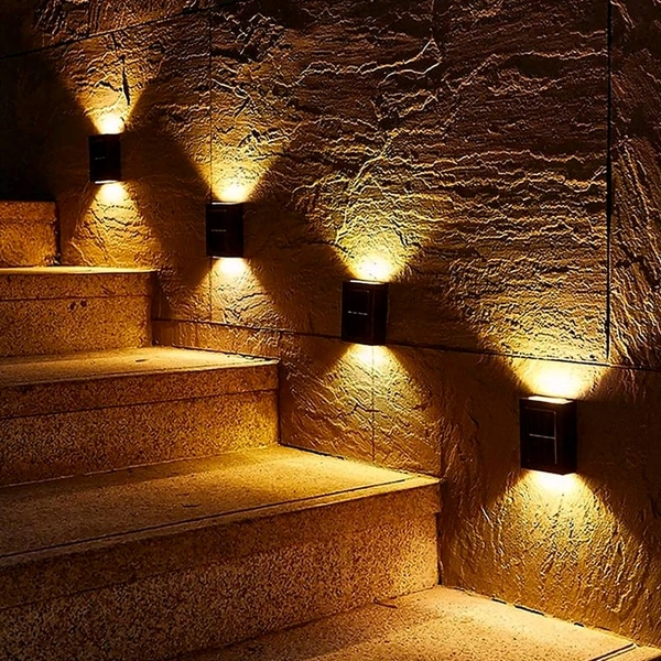 2 Solar Wall Lights Small Fence Lights Solar Powered Up Down LED Porch Light Garden Lights Outdoor Solar Landscape Lights Waterproof Light