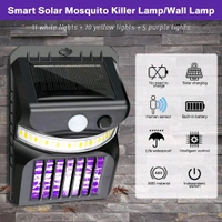 Bug Zapper Outdoor 2 in 1 Solar Mosquito Zapper Lamps Motion Sensor Wall Light Ultraviolet Electric Shock Mosquito Zapper Lamp UV Killer Light Fly Repellent Zapper Trap Light for Doorway Courtyard Backyard Garden (1 Pc)