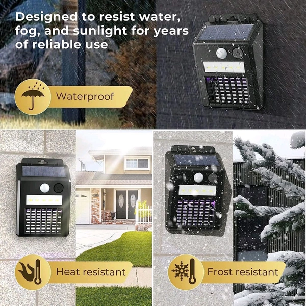 Bug Zapper Outdoor 2 in 1 Solar Mosquito Zapper Lamps Motion Sensor Wall Light Ultraviolet Electric Shock Mosquito Zapper Lamp UV Killer Light Fly Repellent Zapper Trap Light for Doorway Courtyard Backyard Garden (1 Pc)