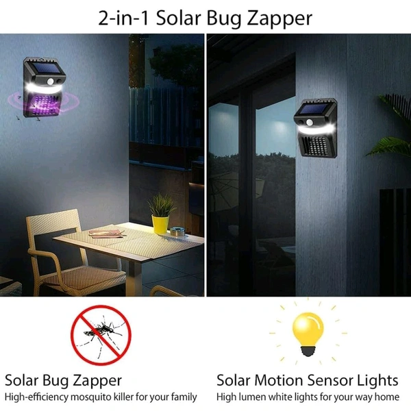 Bug Zapper Outdoor 2 in 1 Solar Mosquito Zapper Lamps Motion Sensor Wall Light Ultraviolet Electric Shock Mosquito Zapper Lamp UV Killer Light Fly Repellent Zapper Trap Light for Doorway Courtyard Backyard Garden (1 Pc)