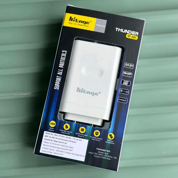 Hitage Thunder 100W Super Fast Charger | Universal Compatibility | QC 3.0 & SuperVOOC Support - 6 Months Cybzone Warranty