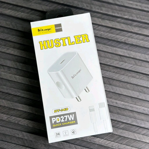 Hitage Hustler PD27W Quick Charger | 27W PD Fast Charging | Type-C to Lightning Cable Included - 6 Months Warranty