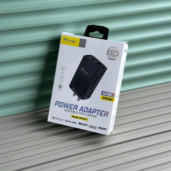 Hitage 65W PD/QC Power Adapter | Dual Port Fast Charger | Laptop & Smartphone Compatible - 6 Months Cybzone Warranty