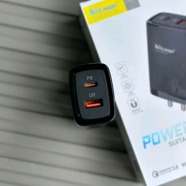 Hitage 65W PD/QC Power Adapter | Dual Port Fast Charger | Laptop & Smartphone Compatible - 6 Months Cybzone Warranty