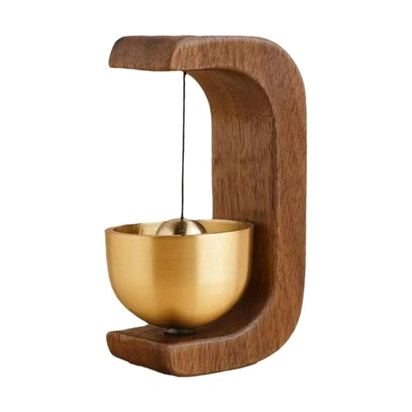 Premium Desktop Japanese-Style Zen Bell for Meditation and Mindfulness – Wooden Stand with Brass Chime Ball (Dark Brown)