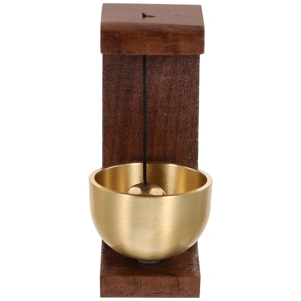 Premium Desktop Japanese-Style Zen Bell for Meditation and Mindfulness – Wooden Stand with Brass Chime Ball (Dark Brown)